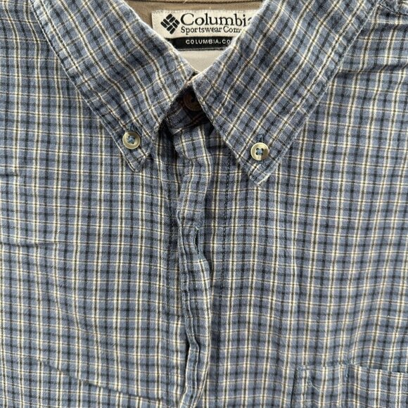 Columbia Mens L Flannel Shirt Blue Gray Plaid Cotton Heritage Outdoor Casual - Picture 3 of 11